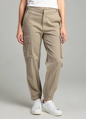 Pantalon cargo strânsă pe partea de jos talie înaltă verde SCHOOL RAG femeie