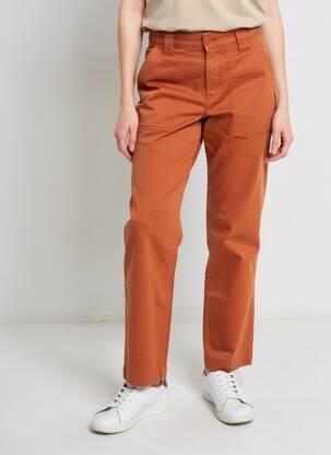 Pantalon chino țesătură poplin mărime normală portocalie KANOPE femeie