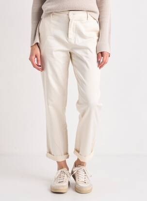 Pantalon chino țesătură poplin mărime normală bej HAPPY femeie
