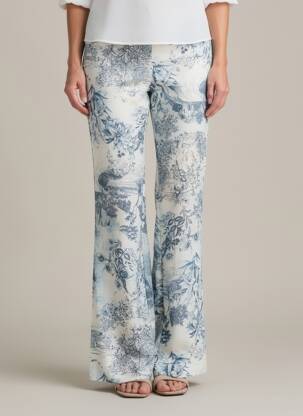 Pantalon evazat talie elastică talie înaltă albastru ALTAMIRA femeie