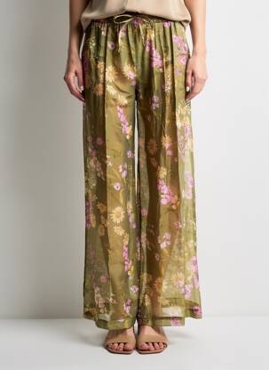 Pantalon larg țesătură poplin mărime normală verde LUMINA femeie