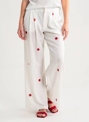 Pantalon larg țesătură crep talie înaltă roșu LUMINA femeie