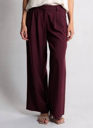 Pantalon larg țesătură crep talie înaltă roșu LUMINA femeie