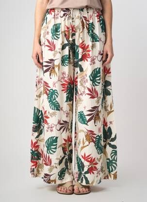 Pantalon larg țesătură poplin mărime normală bej LUMINA femeie