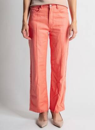 Pantalon drept țesătură crep talie înaltă portocalie VAN-DOS femeie