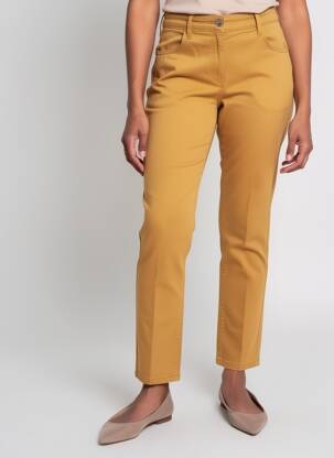 Pantalon slim țesătură poplin mărime normală galben KANOPE femeie