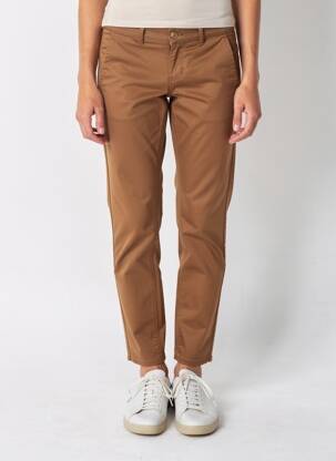 Pantalon chino țesătură poplin mărime normală maro HAPPY femeie
