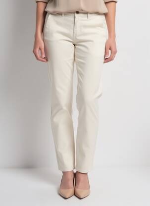 Pantalon chino țesătură poplin mărime normală bej HAPPY femeie