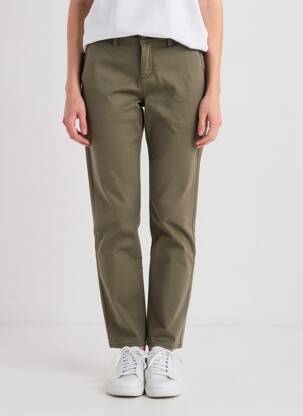 Pantalon chino țesătură poplin mărime normală verde HAPPY femeie