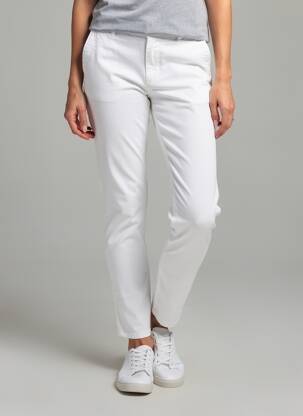 Pantalon chino țesătură poplin mărime normală alb HAPPY femeie