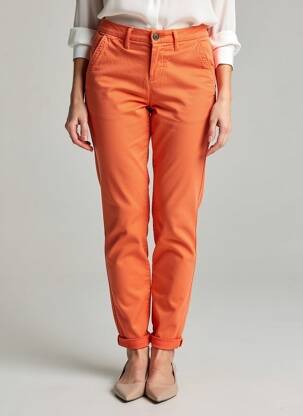 Pantalon chino țesătură poplin mărime normală portocalie REIKO femeie