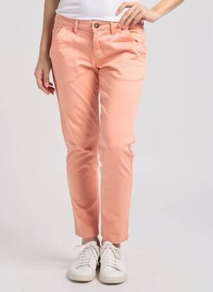 Pantalon chino țesătură poplin mărime normală portocaliu deschis REIKO femeie