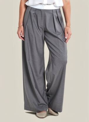 Pantalon larg talie cu cleme talie înaltă gri SUNCOO femeie