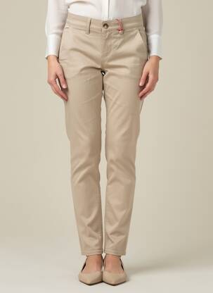 Pantalon chino țesătură poplin mărime normală maro HAPPY femeie
