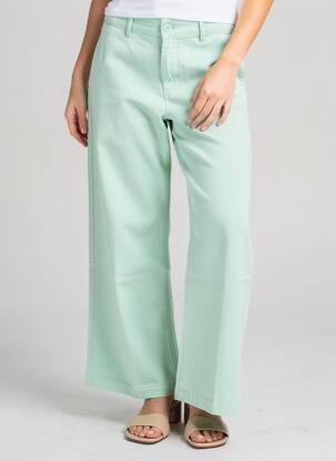 Pantalon larg închidere cu fermoar sub clapetă cu nasturi mărime normală verde HAPPY femeie