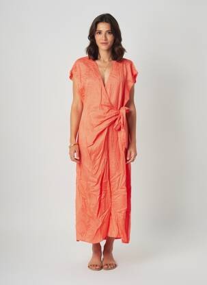Rochie midi mâneci scurte mâneci scurte portocalie SUNCOO femeie