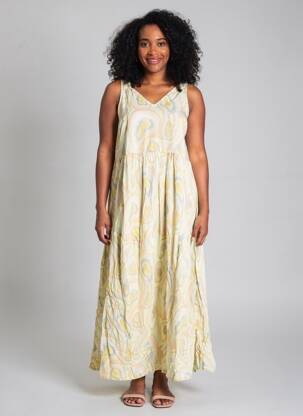 Rochie lungă imprimeu fantezie fără mâneci verde INDI & COLD femeie