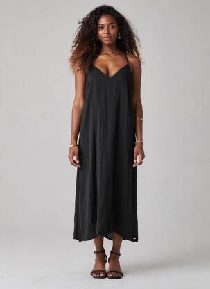 Rochie midi croială fluidă bretele subțiri negru LPB LES PETITES BOMBES  femeie