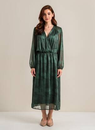 Rochie midi imprimeu fantezie mâneci lungi verde LPB LES PETITES BOMBES  femeie