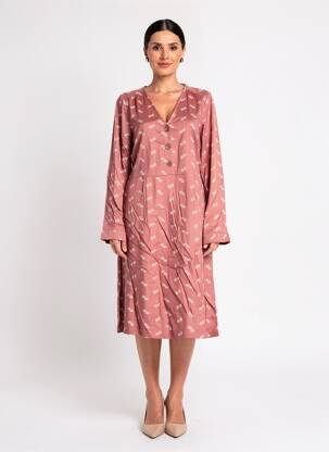 Rochie midi imprimeu floral mâneci lungi roz INDI & COLD femeie