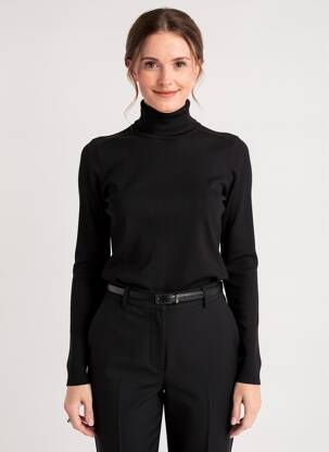 Pulover cu guler înalt croială ajustată mâneci lungi negru KANOPE femeie