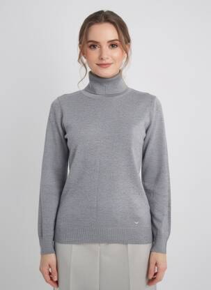 Pulover cu guler înalt țesătură melanj mâneci lungi gri LPB LES PETITES BOMBES  femeie