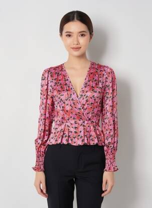 Bluză imprimeu floral mâneci lungi roz SUNCOO femeie