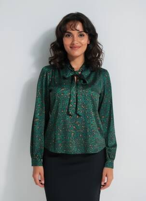 Bluză țesătură poplin mâneci lungi verde AMELIE & AMELIE femeie