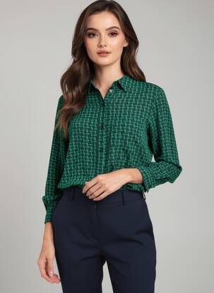 Cămașă croială cambrată mâneci lungi verde FREEMAN T.PORTER femeie