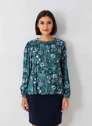 Bluză imprimeu floral mâneci lungi verde SUNCOO femeie