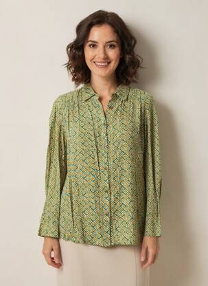 Cămașă croială cambrată mâneci lungi verde INDI & COLD femeie