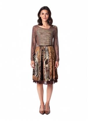 Rochie midi mâneci lungi mâneci lungi maro LULU.H femeie