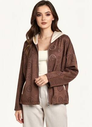 Jachete casual țesătură suedină maro VALERIA MODA femeie