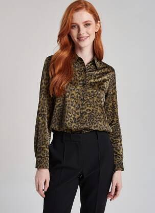 Cămașă țesătură poplin mâneci lungi verde PAPILLONNE femeie