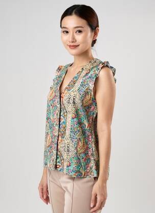Cămașă imprimeu floral mâneci scurte verde LILIE ROSE femeie