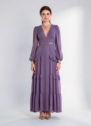 Rochie lungă mâneci lungi mâneci lungi violet F & P femeie