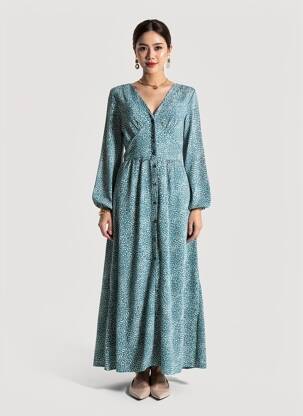 Rochie lungă mâneci lungi mâneci lungi verde LILIE ROSE femeie