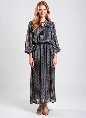 Rochie lungă imprimeu fantezie mâneci 3/4 negru SARAH JOHN femeie