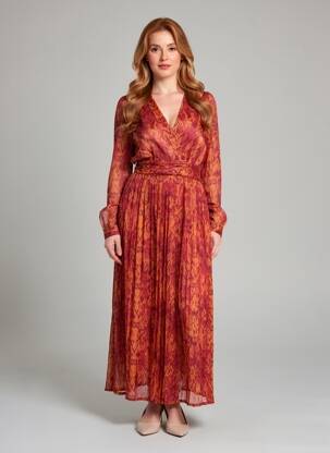 Rochie lungă mâneci lungi mâneci lungi portocalie LILIE ROSE femeie