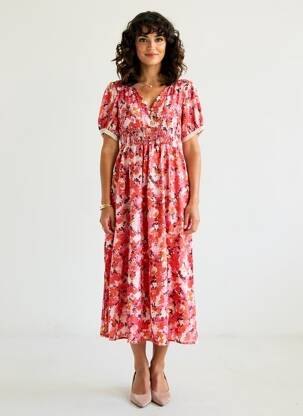Rochie lungă croială evazată mâneci scurte portocalie LILIE ROSE femeie