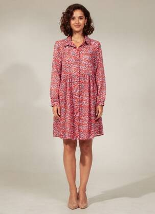 Rochie scurtă croială fluidă mâneci lungi roșu LILIE ROSE femeie