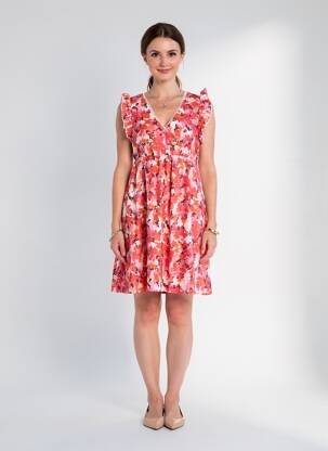 Rochie scurtă croială fluidă mâneci scurte portocalie LILIE ROSE femeie