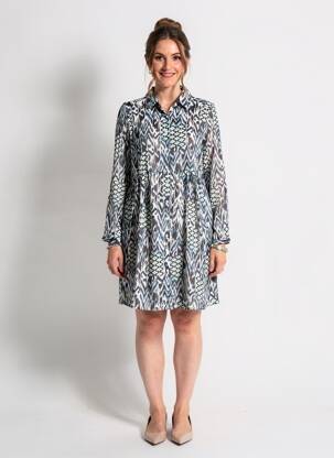 Rochie scurtă croială fluidă mâneci lungi albastru LILIE ROSE femeie
