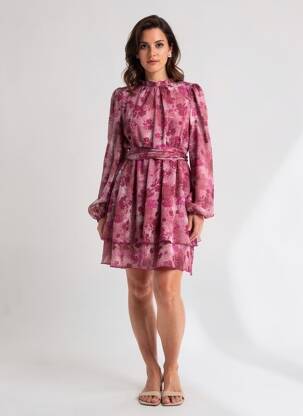 Rochie midi imprimeu floral mâneci lungi violet LILIE ROSE femeie