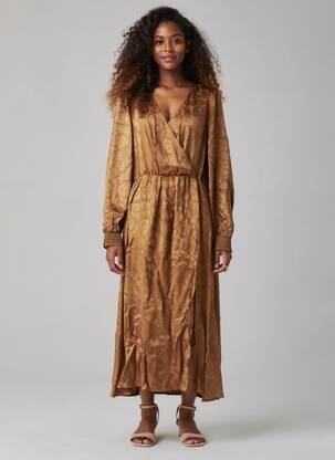 Rochie lungă mâneci lungi mâneci lungi maro ROSEANNA femeie