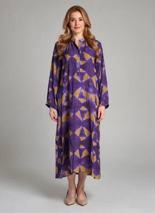 Rochie lungă imprimeu fantezie mâneci lungi violet HOD femeie