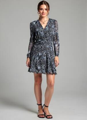 Rochie scurtă mâneci lungi mâneci lungi albastru BERENICE femeie