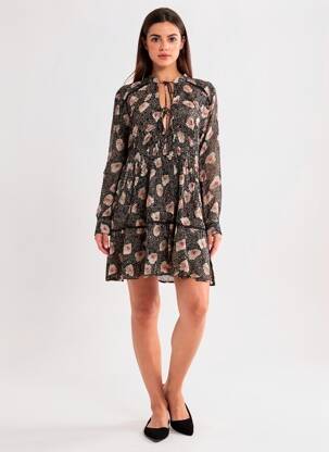 Rochie scurtă croială evazată mâneci lungi negru BERENICE femeie