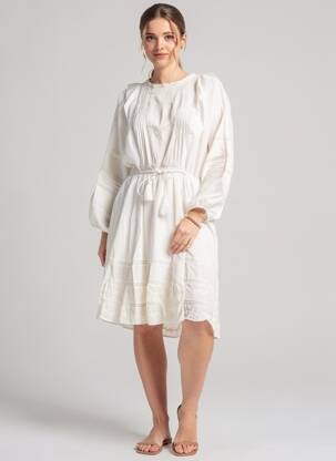 Rochie midi mâneci lungi mâneci lungi alb BERENICE femeie