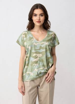 Tricou croială dreaptă mâneci scurte verde FIVE femeie